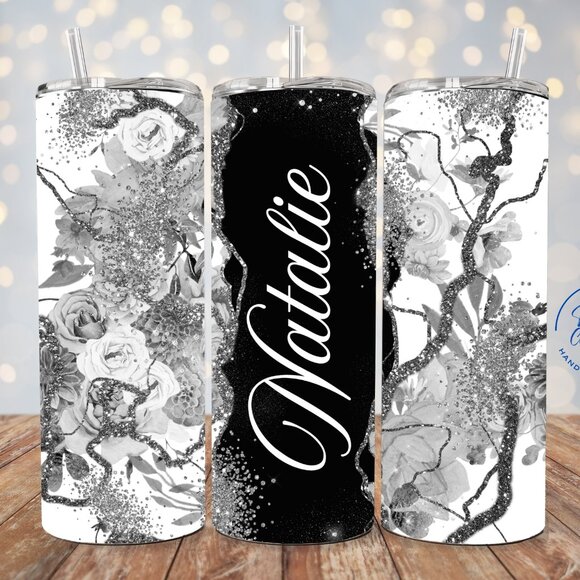 Black And White Tumble, Personalized Tumbler, Custom Name Tumbler - Picture 1 of 8